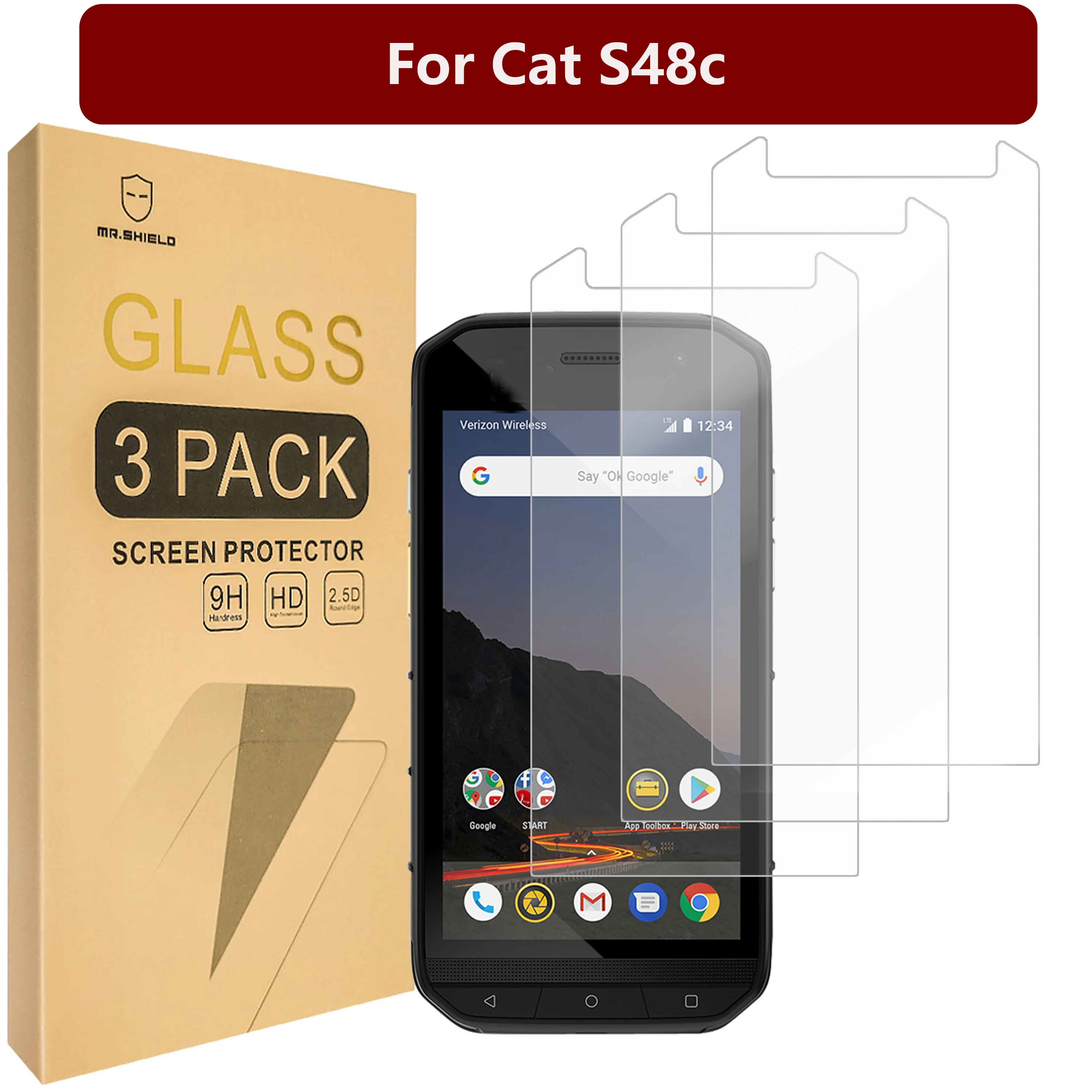 

Защитная пленка Mr.Shield [в 3 упаковках] для Cat S48c [закаленное стекло]