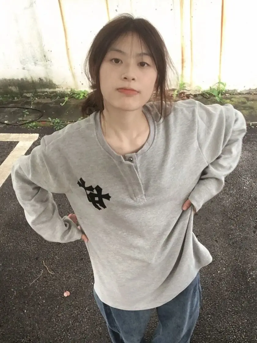 

HOUZHOU American Retro Streetwear Hoodie Women Fashion Casual Cross Print Solid Minimalist O-neck Loose Sweatshirt Chic 2023 Y2k