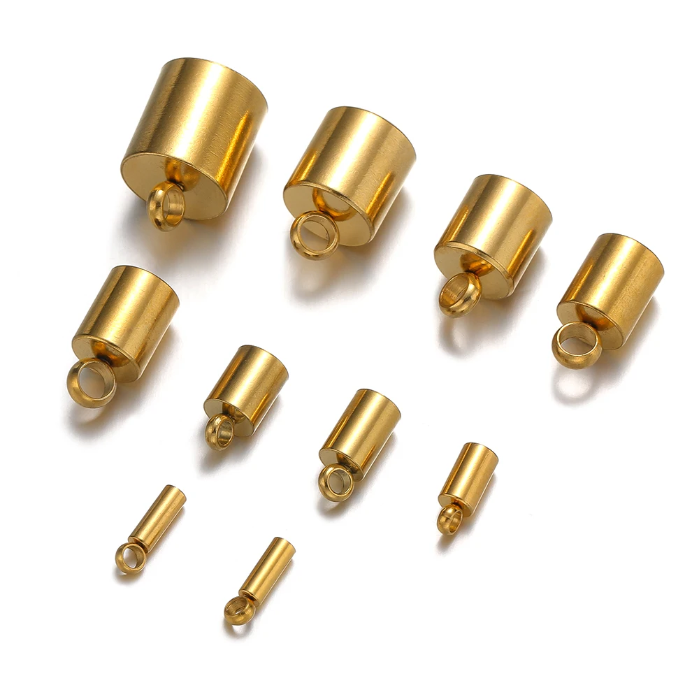 20pcs Stainless Steel Crimp End Caps Leather Cords End Tip Beads Caps PVD Plated Gold Clasps DIY Jewelry Making Finding Supplies