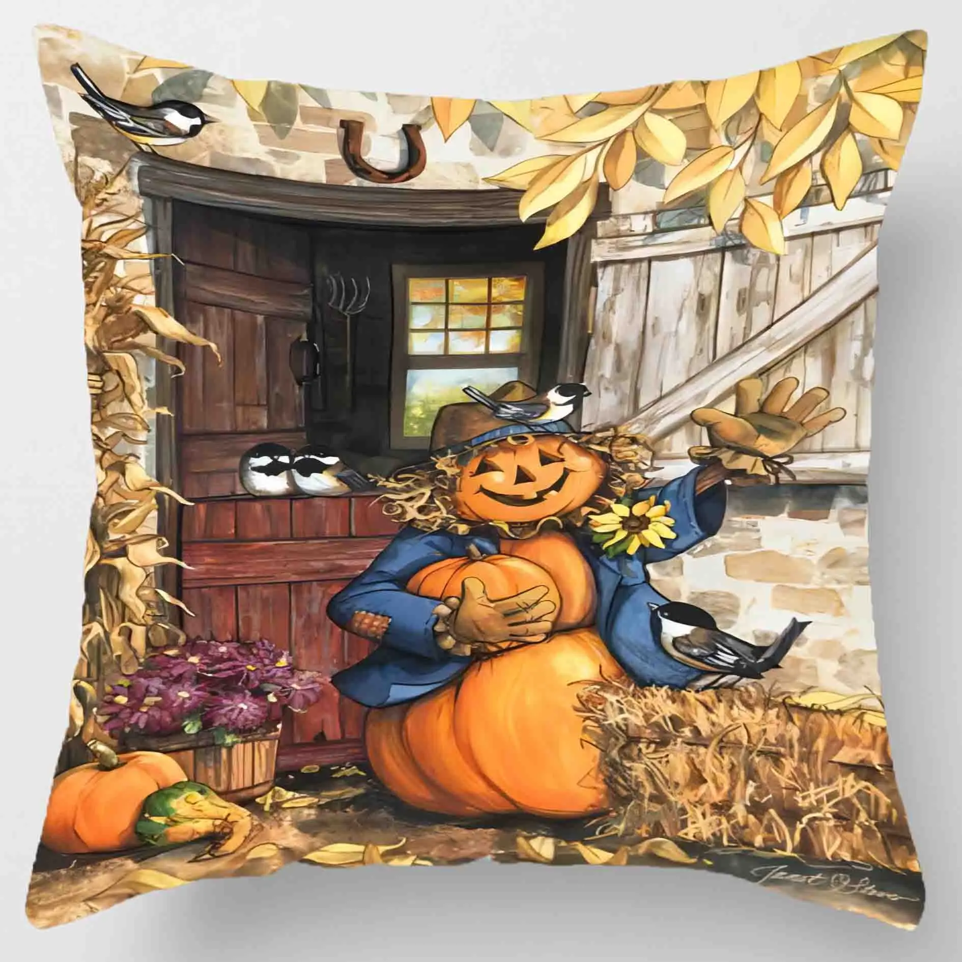 Nueva funda de almohada de 45*45 cm, funda de almohada de abrazo de idioma, funda de almohada de Acción de Gracias de enano feliz, decoración de granja adecuada para sofá, arena, decoración del hogar