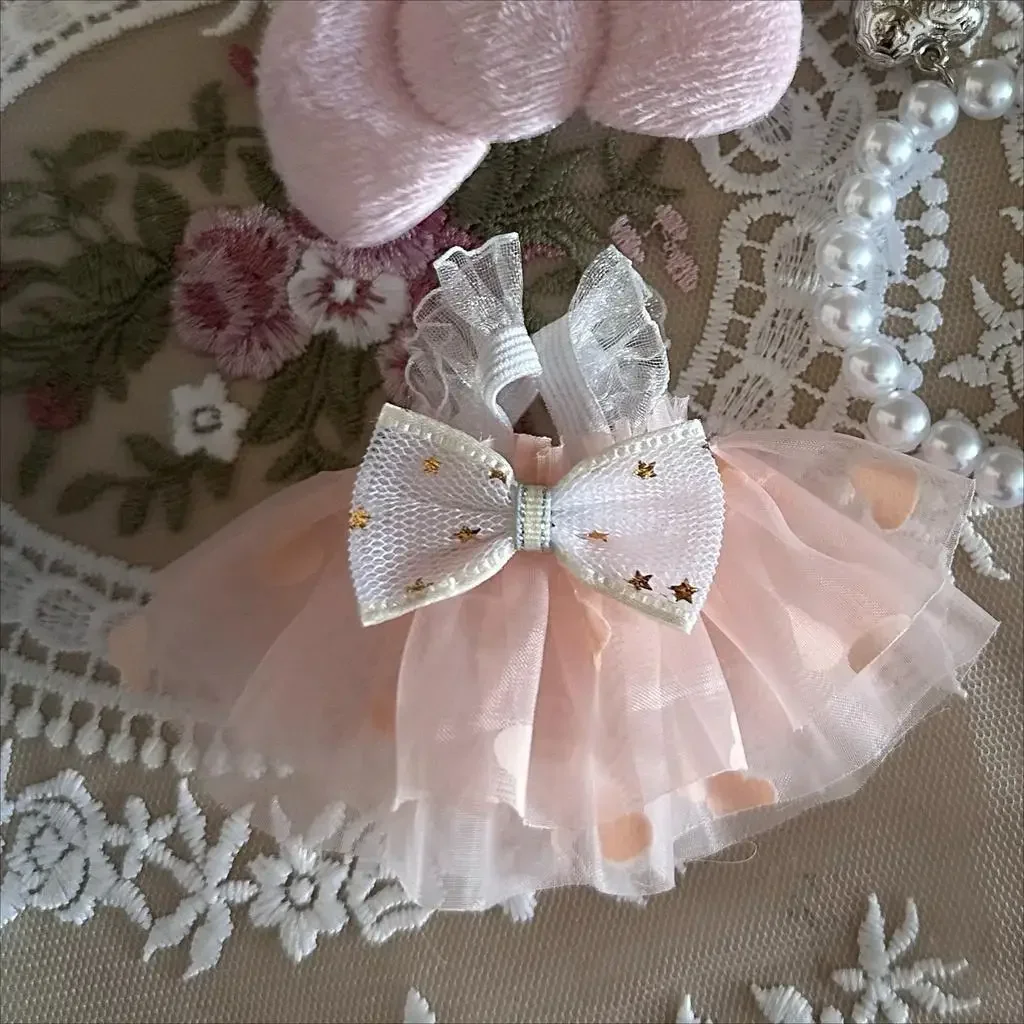 Mini Plush Doll Bow Princess Dress - Deluxe Outfit Accessories Gift Set