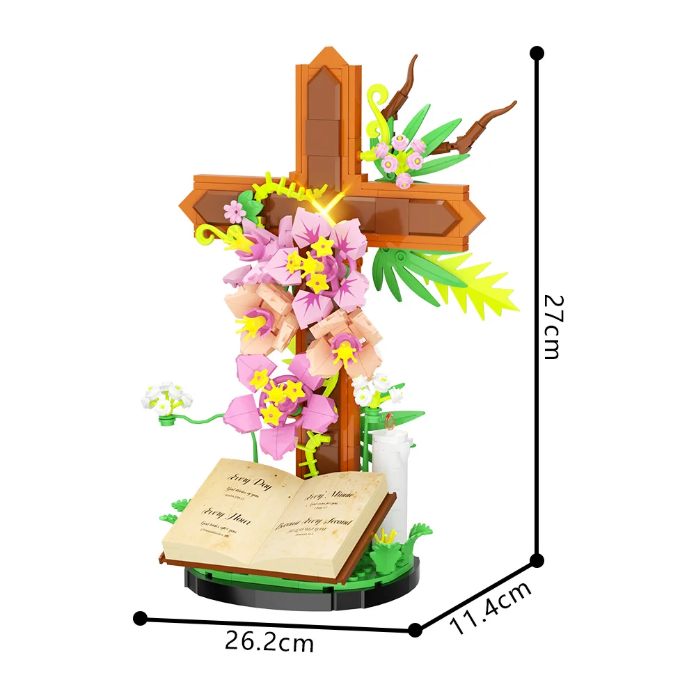 MOC Jesus Cross Tulip Bible Flower Building Blocks Toys Gift