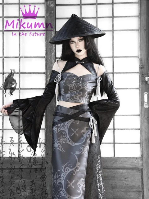 y2kダークコア小悪魔ギャルサテンパフスリーブ黒ゴシックふりふりブラウスNANA MA*RS】サテンリボン付きフリルブラウス - WHT/ブラック size-F