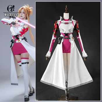 ROLECOS Costume Cosplay Anime SAO GGO Yuuki Asuna, Tuta da Combattimento Rosa Argento per Donna, Outfit per Halloween e Carnevale