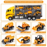 Big Construction Container Transporter Playset With 6PCS Mini Vehicle Carrier Truck Engineering Car Model Toys For Kids Gifts 2