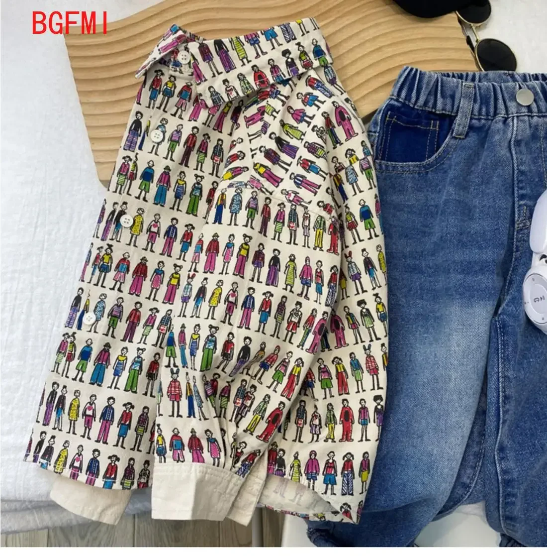 Korean Fashion Baby Girl Boy Cartoon Shirt Jacket Cotton Child Shirt Loose Outfit Spring Fall Baby Casual Clothes 2-11Y Cardigan