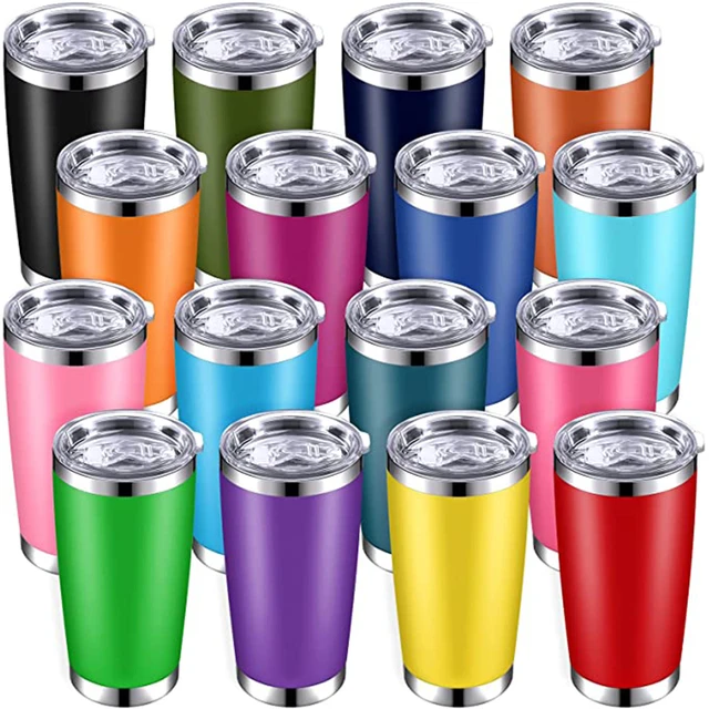 16 Pack Insulated Travel Tumblers 20 Oz Stainless Steel Tumbler Cup with  Lid and Straw Powder Coated Coffee Mug for Cold and Hot Drinks(White)