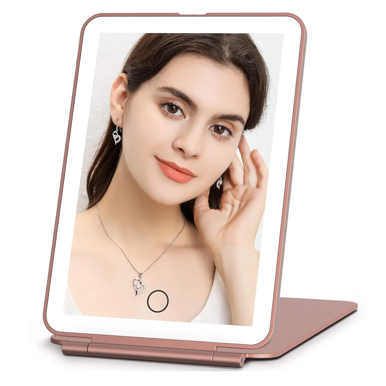 Makeup Mirror LED Foldable 3 Colors Light Modes USB Rechargeable Touch Screen