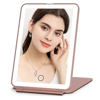 LED Foldable Travel Makeup Mirror 3 Colors Light Modes USB Rechargeable Touch Screen Portable Tabletop Cosmetic Mirror Handheld 1