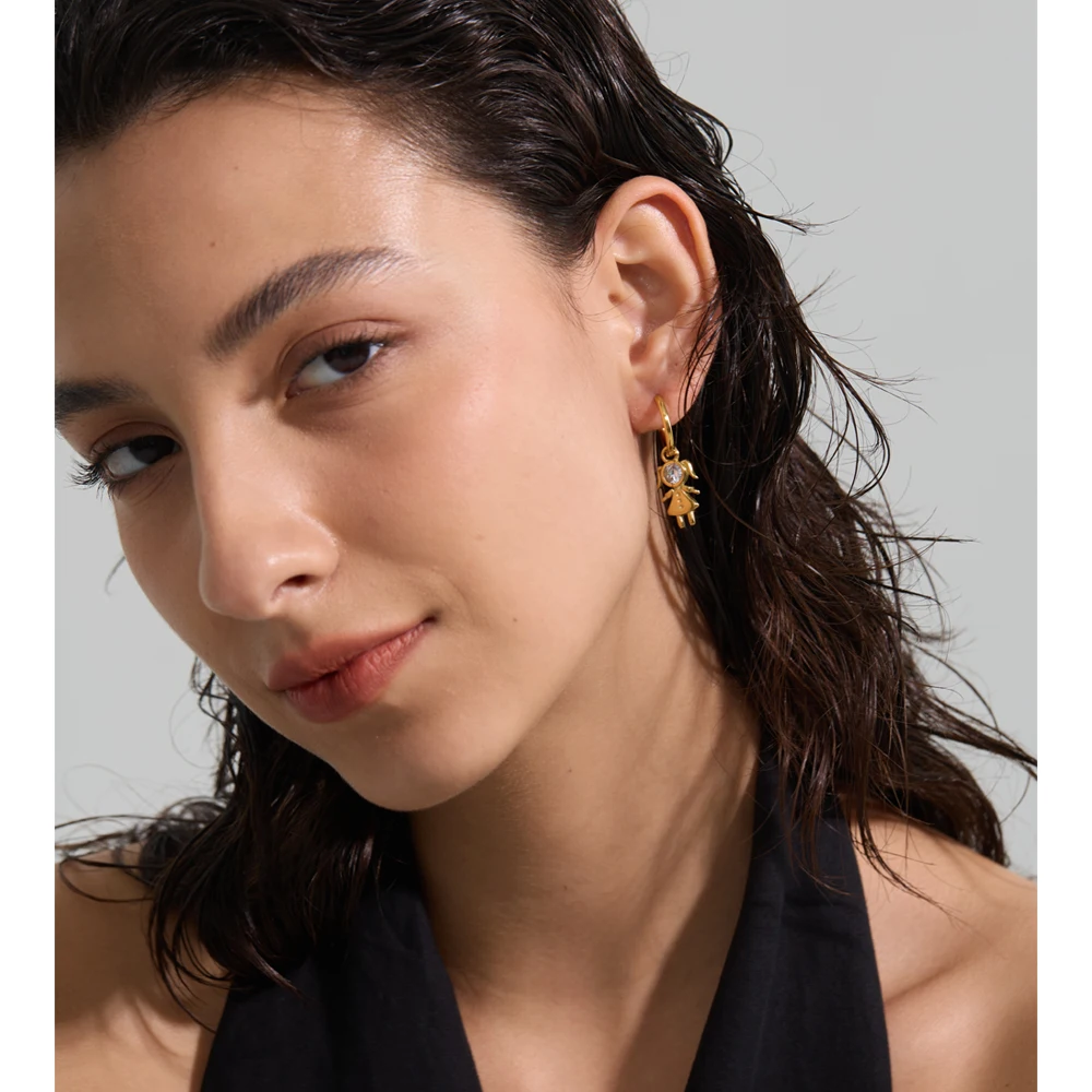 Yhpup Stainless Steel Cubic Zirconia Drop Hoop Earrings