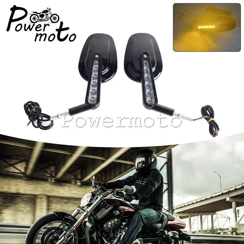 

Motorbike Rearview Side Rear View Turning Lamp Mirror LED Turn Signal Mirrors For Harley VROD Electra Glide Softail Sportster XL