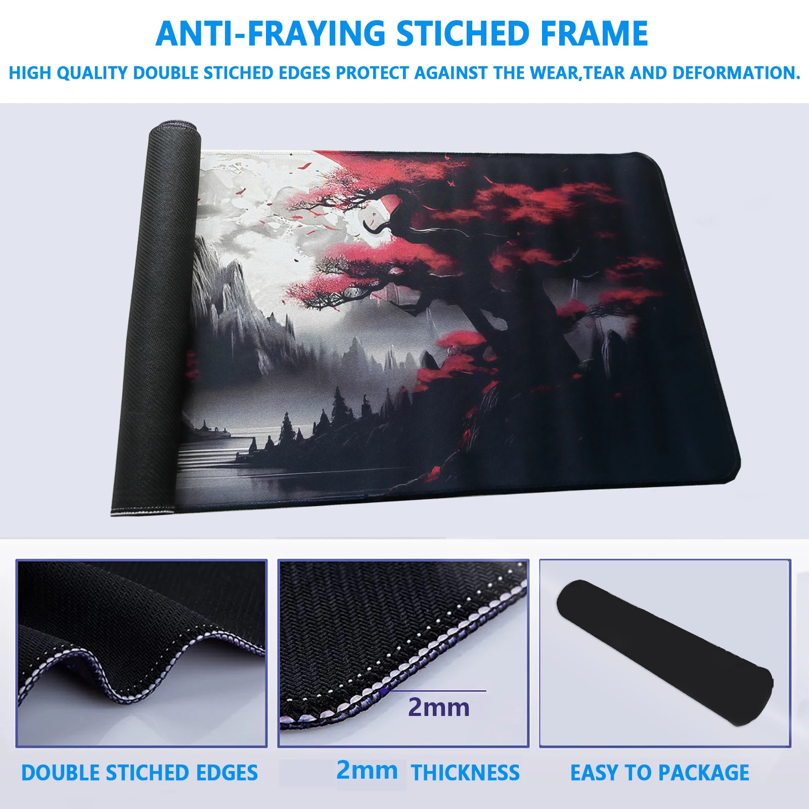 Ink Style Landscape Mountains Extended Gaming Mouse Pad - Large Non-Slip Rubber Base Mouse Pad with Stitched Edges and Washable 4