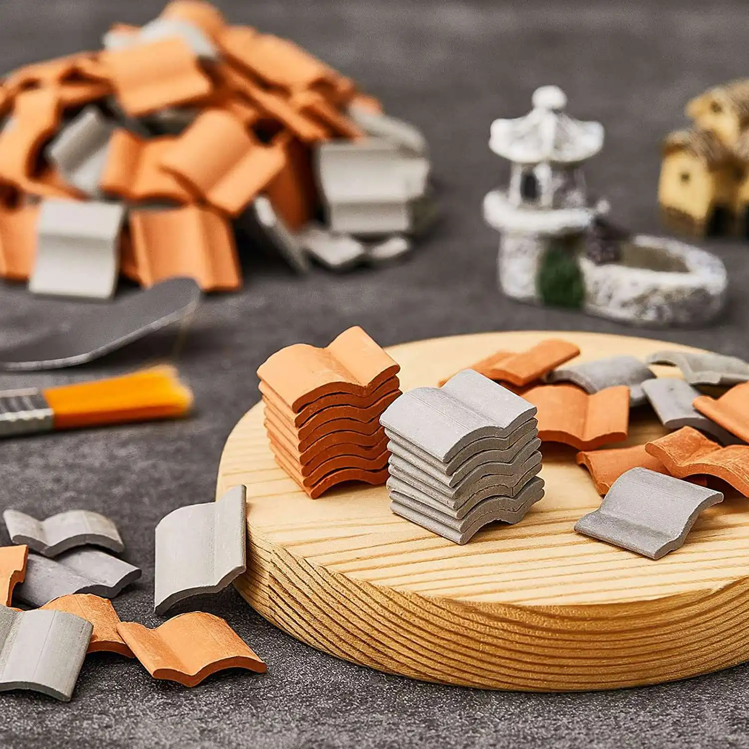 200Pcs Roof Tiles Building Set Miniature Tiles Mini Dollhouse Shingles Fake Tile Landscape Garden Diorama Roofing 6