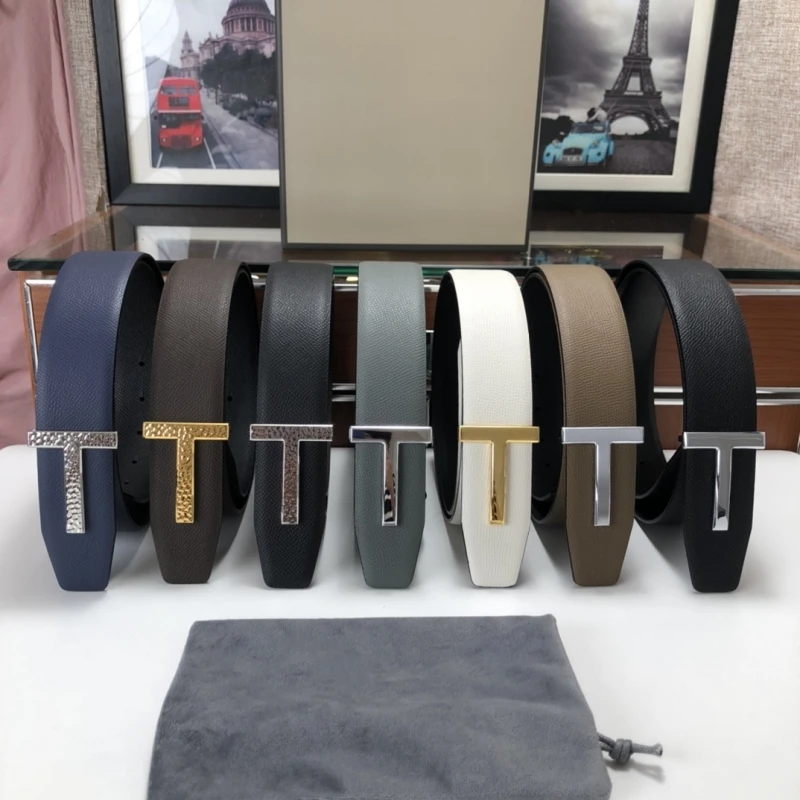 Luxury Goods Designer Men\'s Leather T-shaped Buckle Belt 6