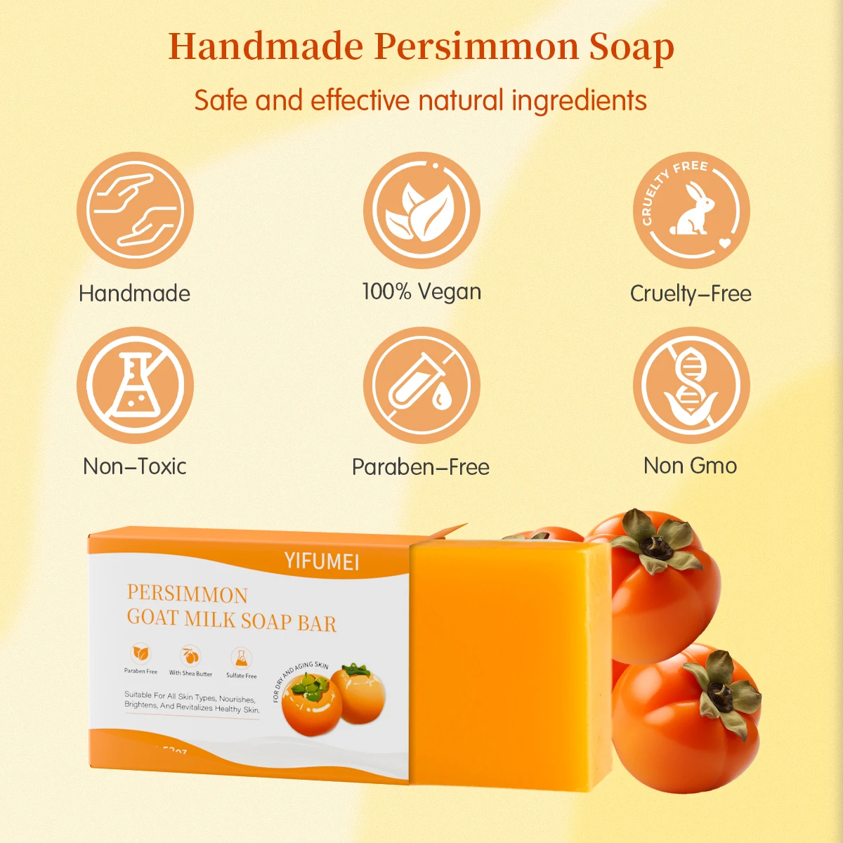 Persimmon Goat Milk Soap Bar-Natural Ingredients Sulfate & Paraben-Free with Shea Butter-Suitable for All Skin Types hand soap