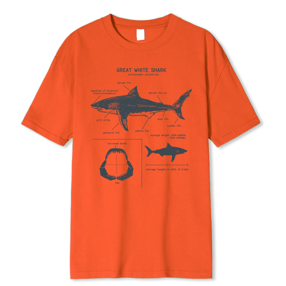 Great White Shark Anatomy T-Shirt New Summer Men Street Short Sleeve Hip Hop Punk Style Boy Casual Tops Fashion Basics Tees