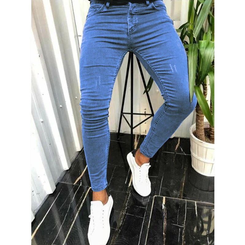 Mens Skinny Jeans Slim Scarification Black Denim Pencil Pants Street Hip-Hop Denim Trousers Fashion Streetwear Jeans for Men