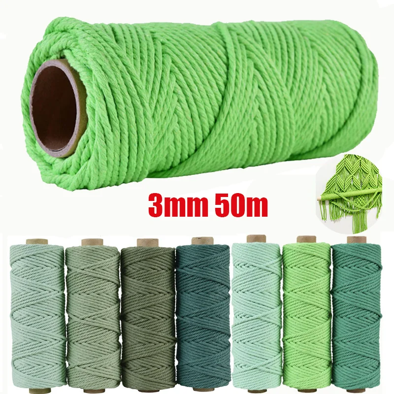 100% 코튼 코드, 다채로운 수제 로프, 꼬인 마크라메 스트링, DIY 홈 웨딩, 보호 장식, 3mm, 50m