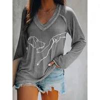T-shirts pour femmes avec imprimé chien, décontractés d'été, amples à manches longues et col en V, blanc, noir, bleu, vert – Grande Vente 6