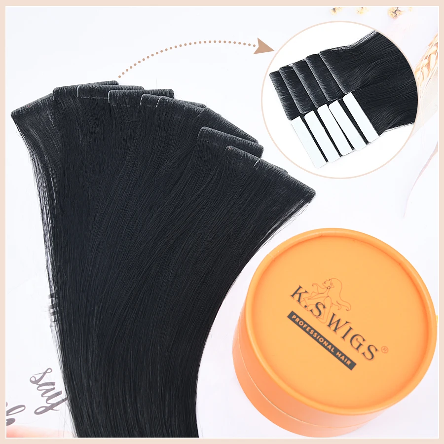 

K.S WIGS Invisible Tape In Hair Extension PU Skin Weft Injection Double Drawn Human Hair Extensions Hand Tied Adhesives Tape Ins