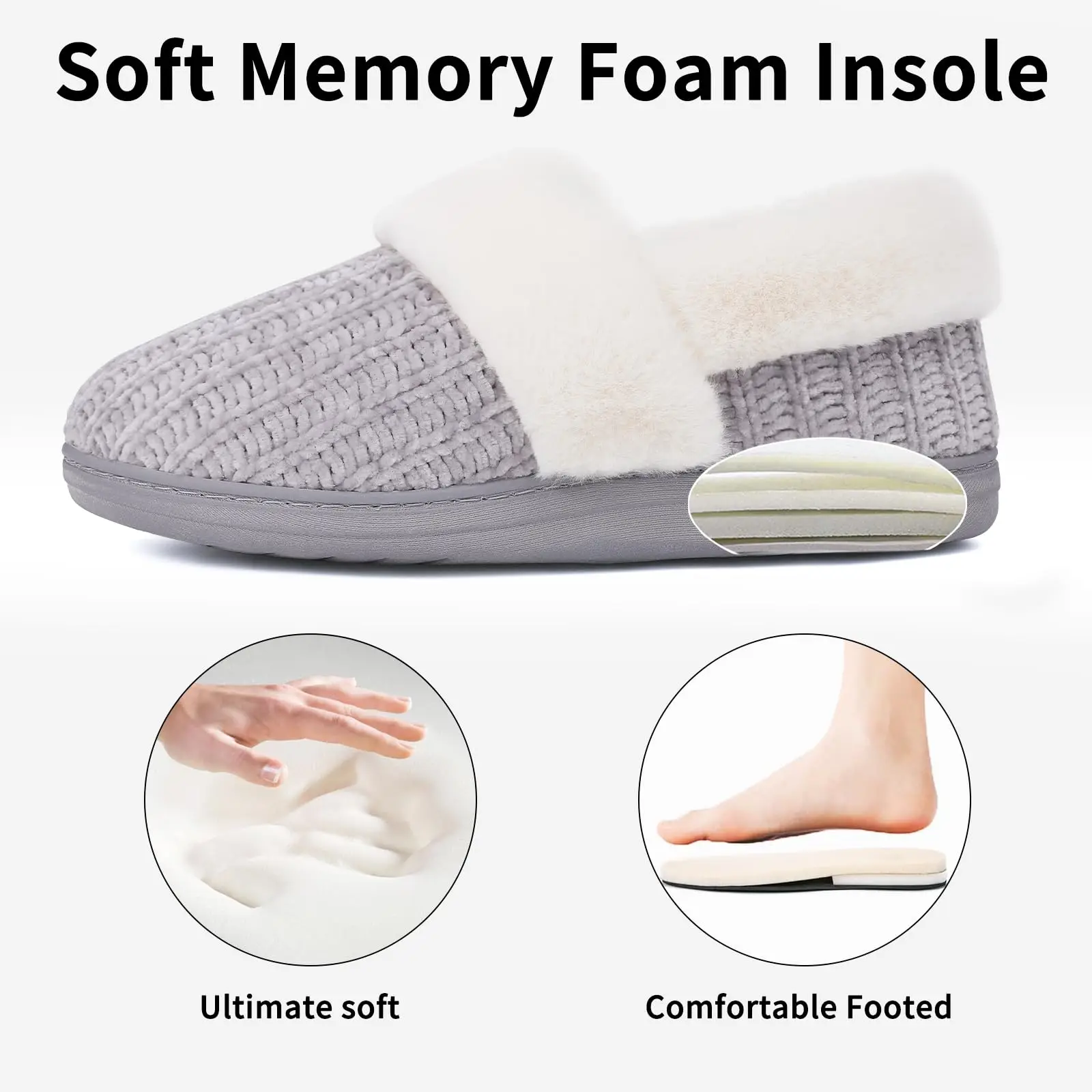 Shevalues Women's Winter Fuzzy House Slippers Non-slip Cozy  Fluffy Knit Slides With Memory Foam Indoor Warm Plush Bedroom Shoes 4