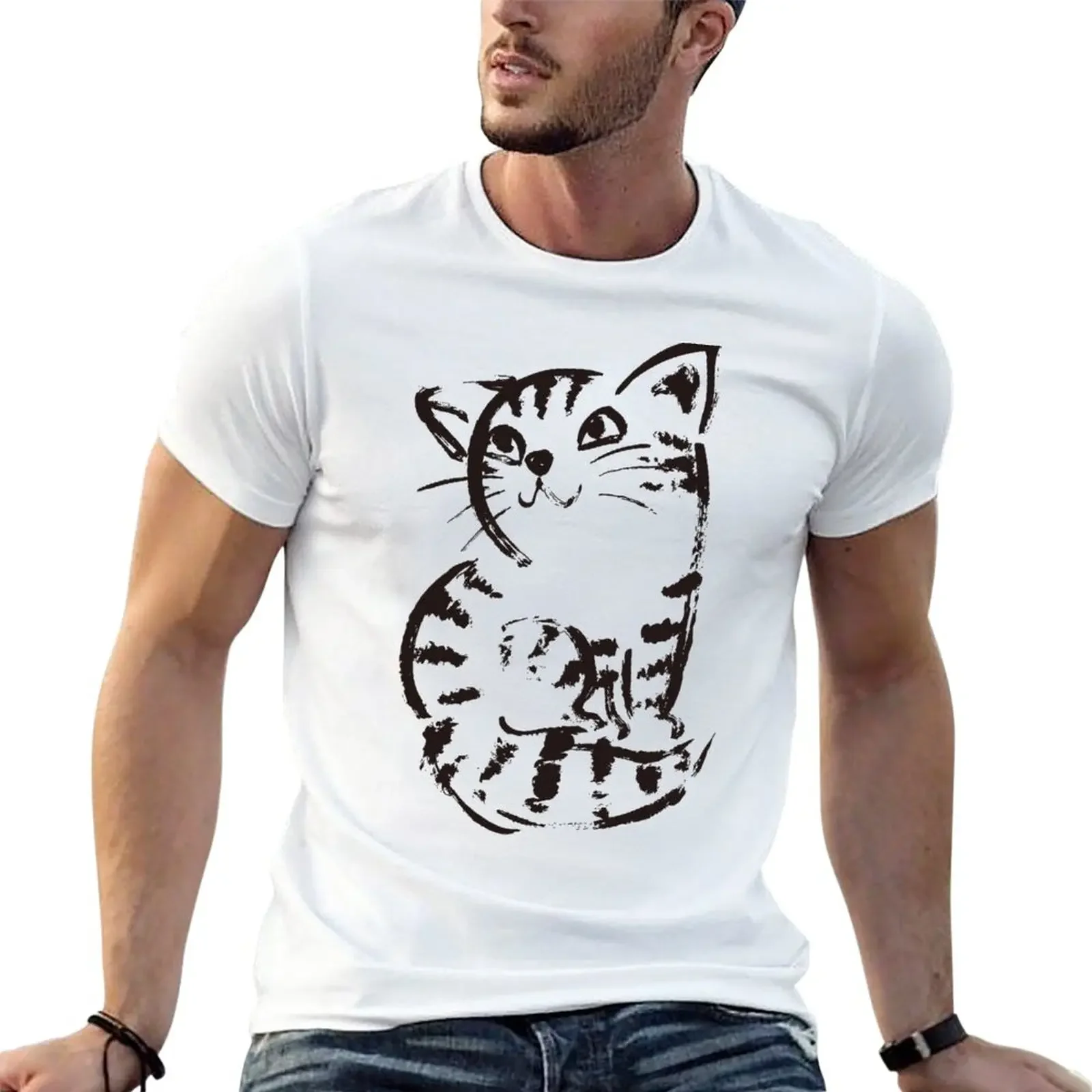 

sketch of cat looks up T-Shirt sublime Aesthetic clothing fitted t shirts for men