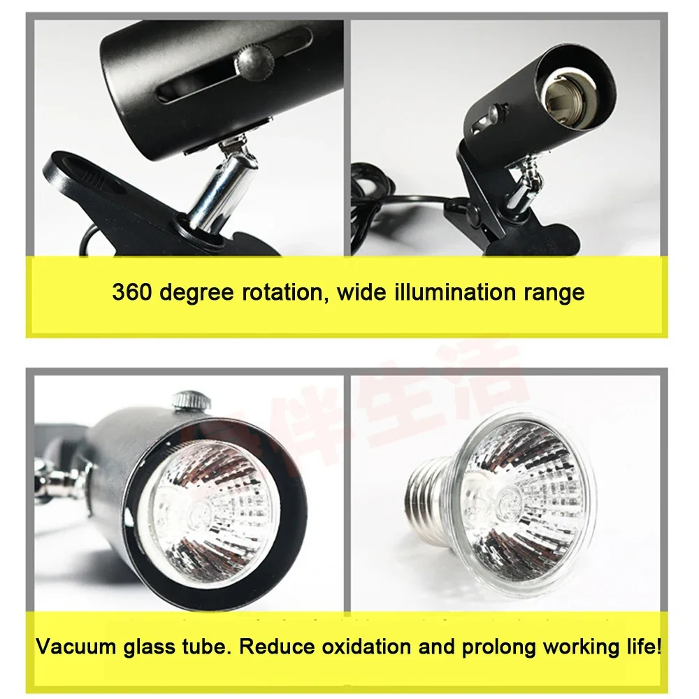 UVA + UVB 3.0 Reptile Lamp Kit with Clip-on Ceramic Light Holder Turtle Basking UV Heating Lamp Set Tortoises Lizard Lighting 220V
