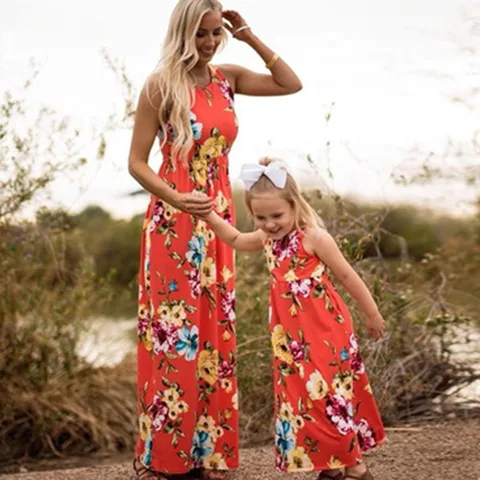 Mother Daughter Dresses Summer Floral Print V-neck Mini Dress Mommy And Me Family Matching Dresses Faily Look