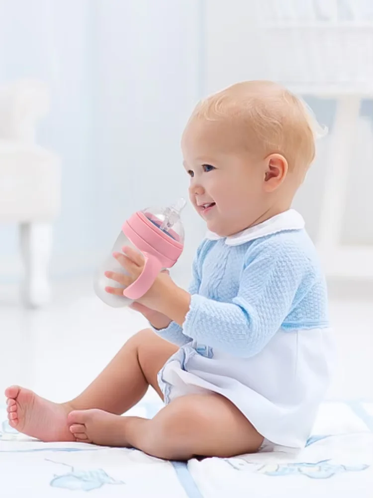 150ml Baby Silicone Milk Feeding Bottle Big Mouth Nipple Pacifier Bottle 5oz Anti Colic Wide Neck Soft Silicone with PP Handle