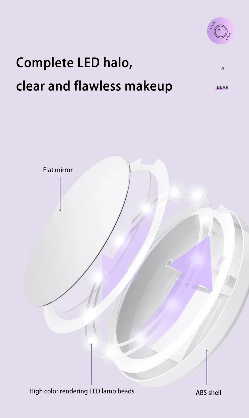 Portable LED Makeup Mirror with Heating and Rechargeable Battery