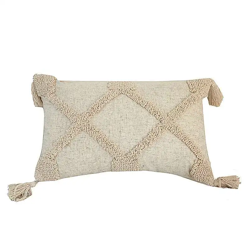 Design C beige tufted lumbar pillow cover