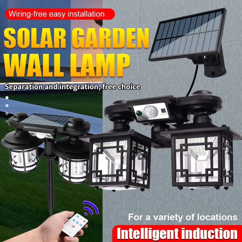 Double Heads Solar Wall Lights 192COB 192LED 182LED 120LED Split One-piece Waterproof Motion Sensor Solar Lawn Light spinning stage light high powerful vetiliator white colorful holder patterns moving heads lights bar navidad festa decorations