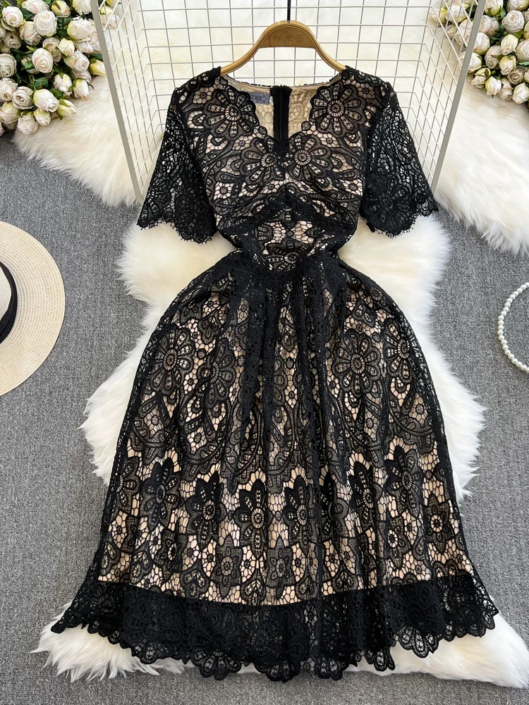 Vestido De Algodón Y Lino Con Cuello En V Y Manga