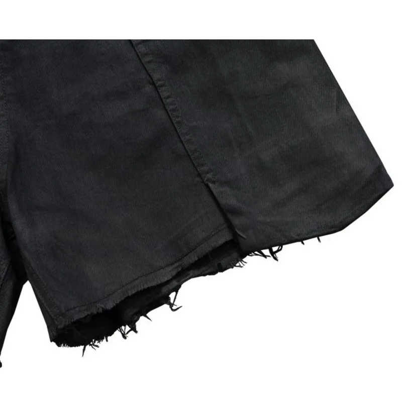 PFNW American Vintage Raw-edge Denim Shorts With Frayed Moustache Effect Waxed Niche Design Black Knee Length Pants 28W6074