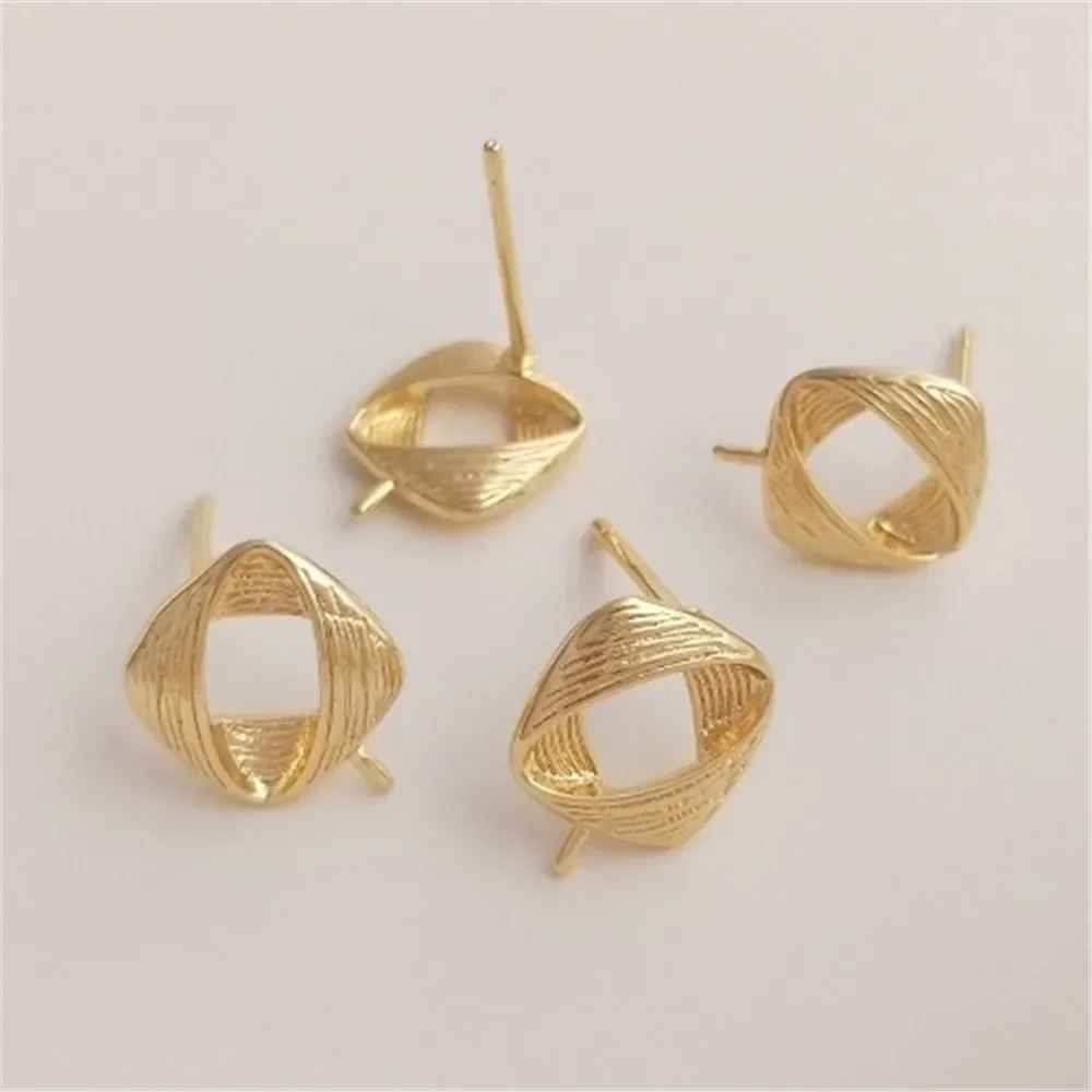 

14K Gold Filled Brushed Square Stud Earrings with Pins 925 Silver Pins DIY Handmade Pearl Holder Earrings E242