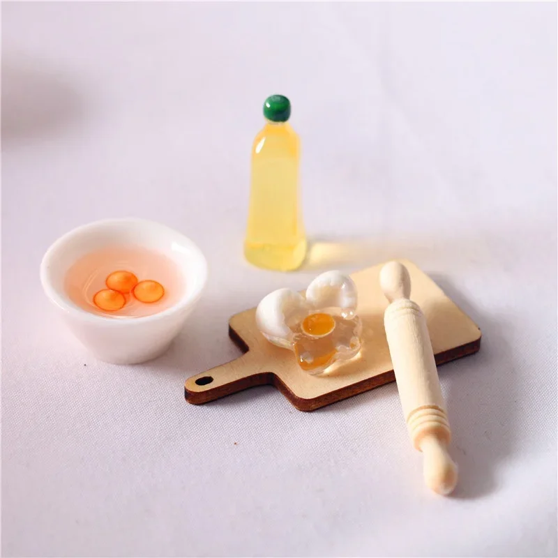 5Pcs/Set Mini Rolling Pin Egg Bowl Olive Oil Tools Set Kitchen Accessories Handmade 1:12 Dollhouse Home Decor Cute Kitchen Tools