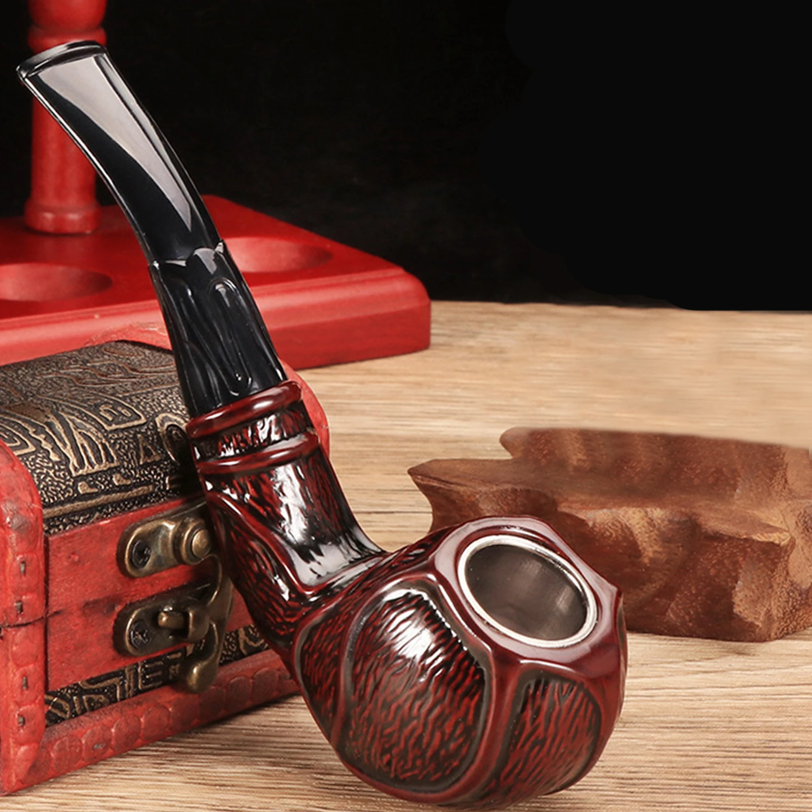 Tobacco Pipe Herb Smoking Pipe Smoking Pipe 1pc Tobacco Pipe Resin Wood Old-fashioned Pipe Pot Men's Gift Filter High-grade Carved