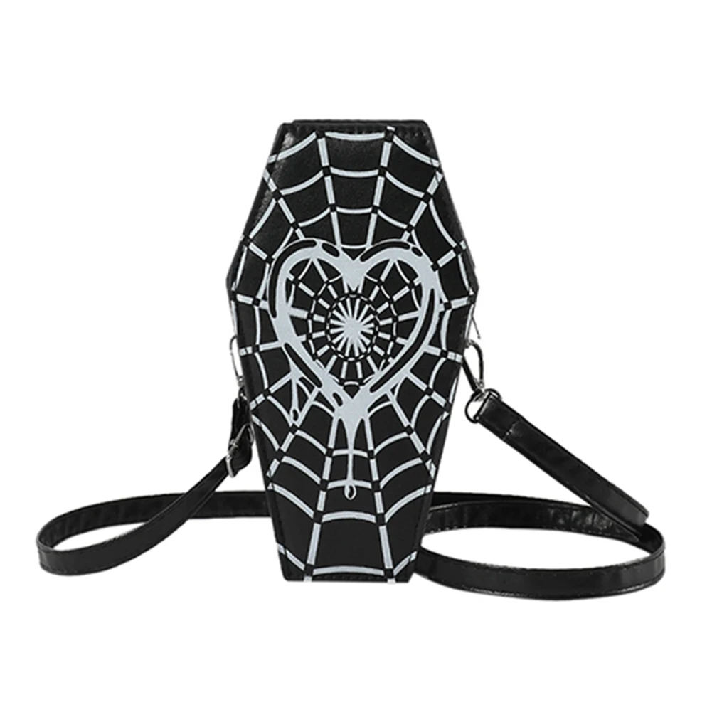 Women Stylish Crossbody Bag Adjustable Strap Coffin Shaped Casual Satchel Bag Spider Web Novelty Messenger Bag Trendy Sling Bag