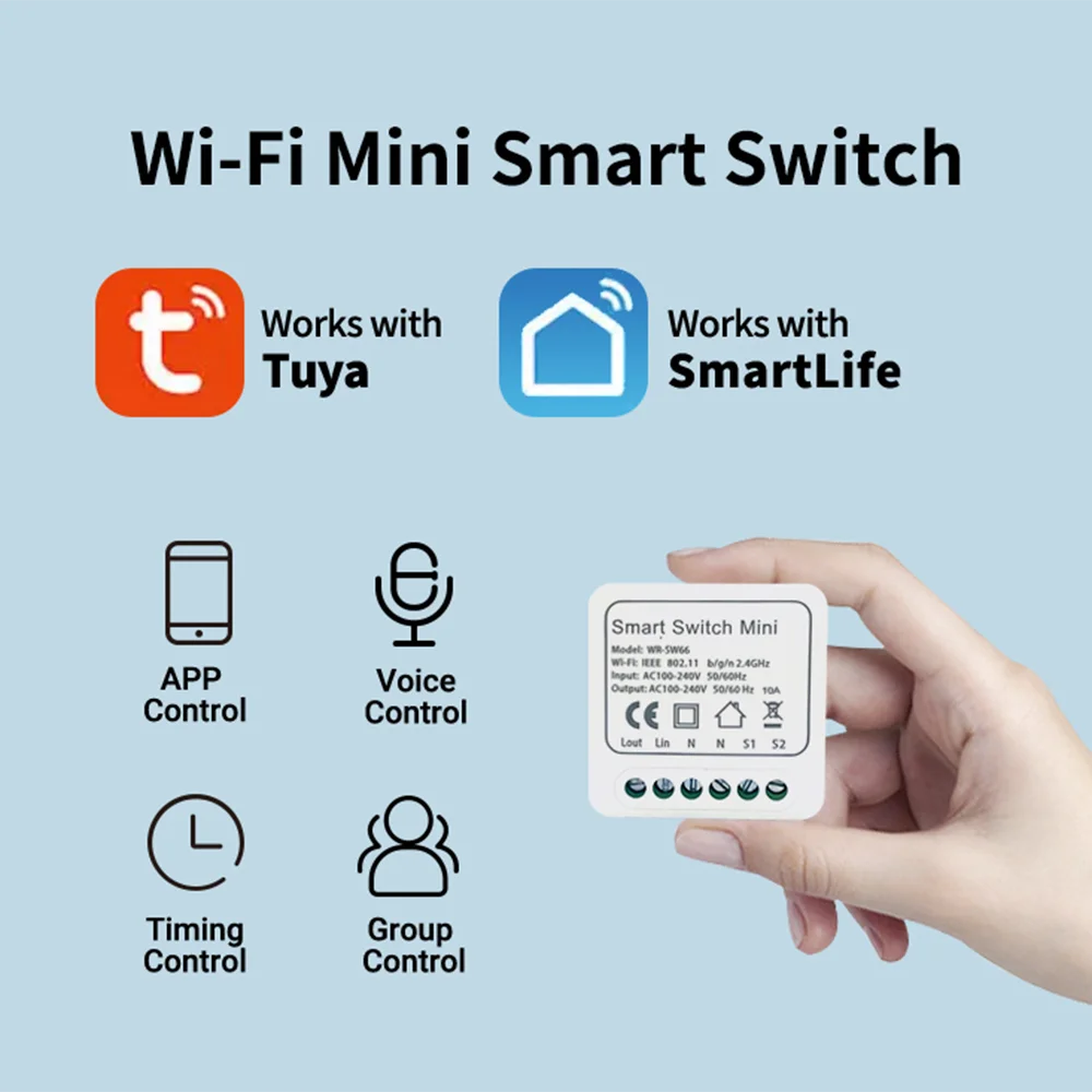 

Tuya Mini Smart WiFi Switch Circuit Breaker 10/16A Timing Function Voice Control Works with Google Home