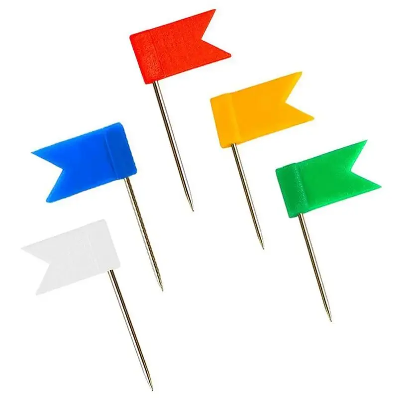 Push pins 50pcs/lot Flag Shape Long Pin Thumbtacks Colored Cork Board Map Marked Pushpin Home Office Wall Thumb Tack Decorative Tools