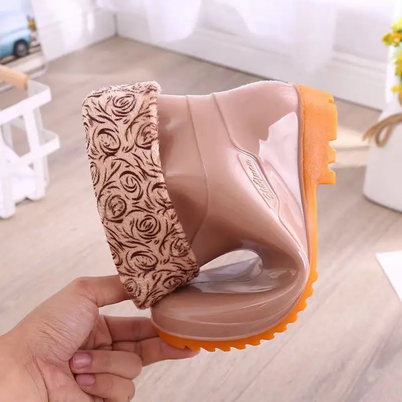 Women's Four Seasons High Top Rain Shoes Anti-Skid Fashionable And Waterproof Wave Point Rain Boots Plush Warm Rain Shoes