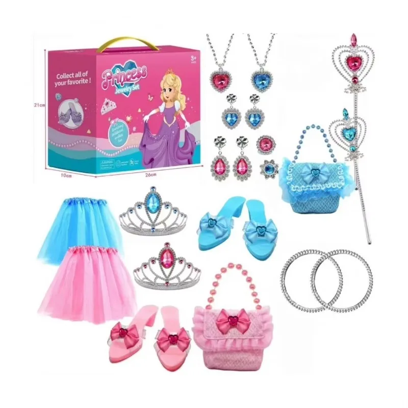 Kids Toy Girls Dress up Shoes Pretend Play Role Play Props Crown Necklace Fashion Set Princess Dancing Jewelry Box