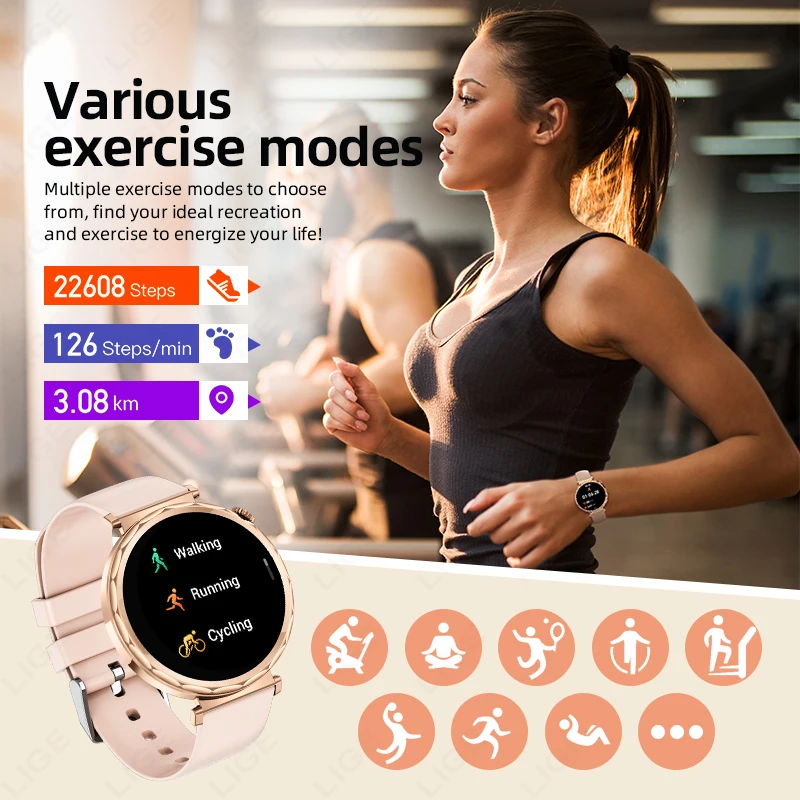 LIGE Women Smartwatch 1.6" Heart Rate Bluetooth Call Sports Waterproof Smart Watch Female For Android iOS 2025 New Ladies Gift