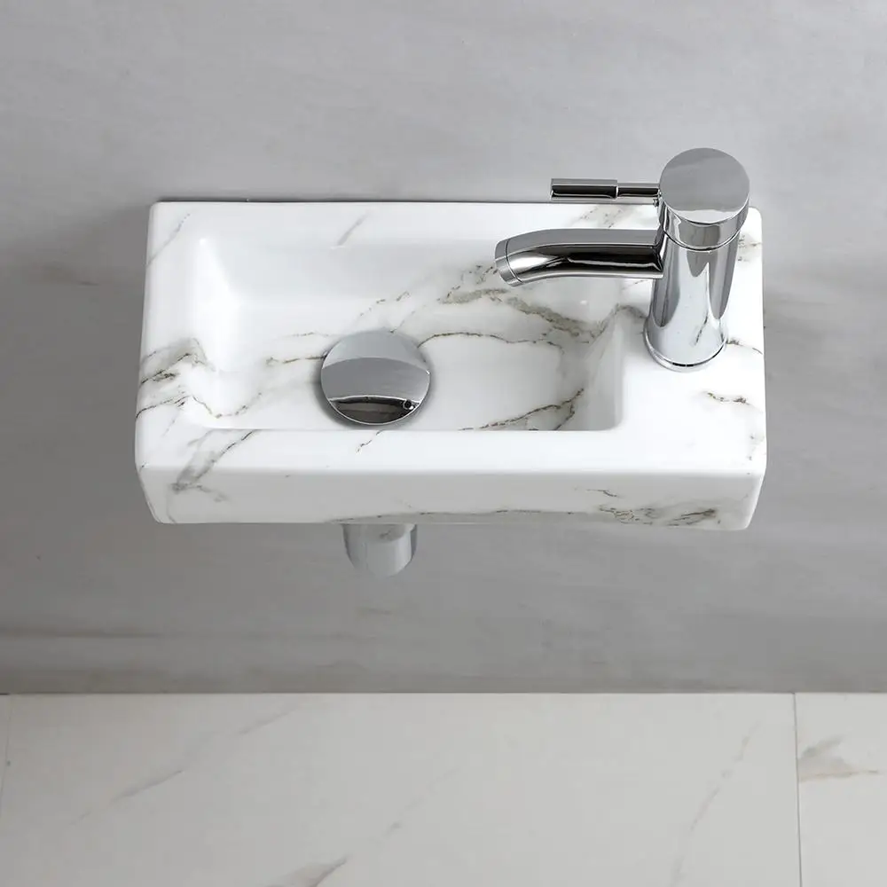 Rectangle Ceramic Wall Hung Basin Sink Small Bathroom Vitreous China with High Gloss Finish Contemporary Design Single Tap Hole 5