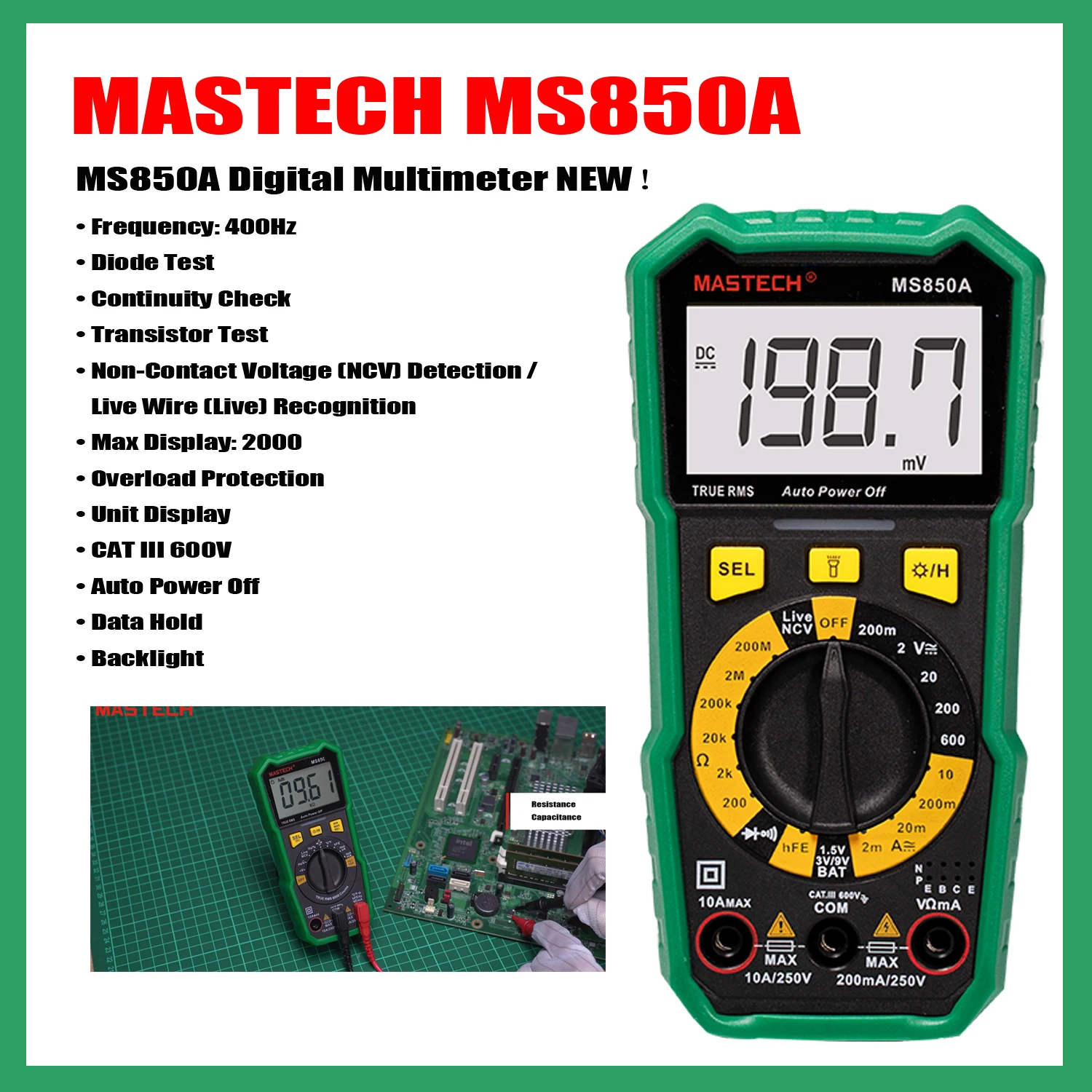 MASTECH MS850A MS850B MS830C MS830D Digital Multimeter Meter Auto AC/DC Votage Tester Ohm Current Ammeter Detector Tool True RMS