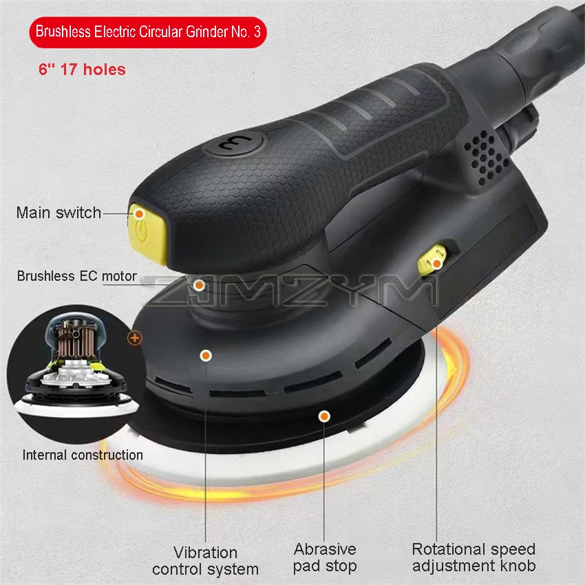 Angle Grinder Car Polisher Automotive Orbital Sander 6 Inch Electric Circular Sander Machine Variable Speed Sanding Tools with Hybrid Dust Canister Electric Woodworking Polisher