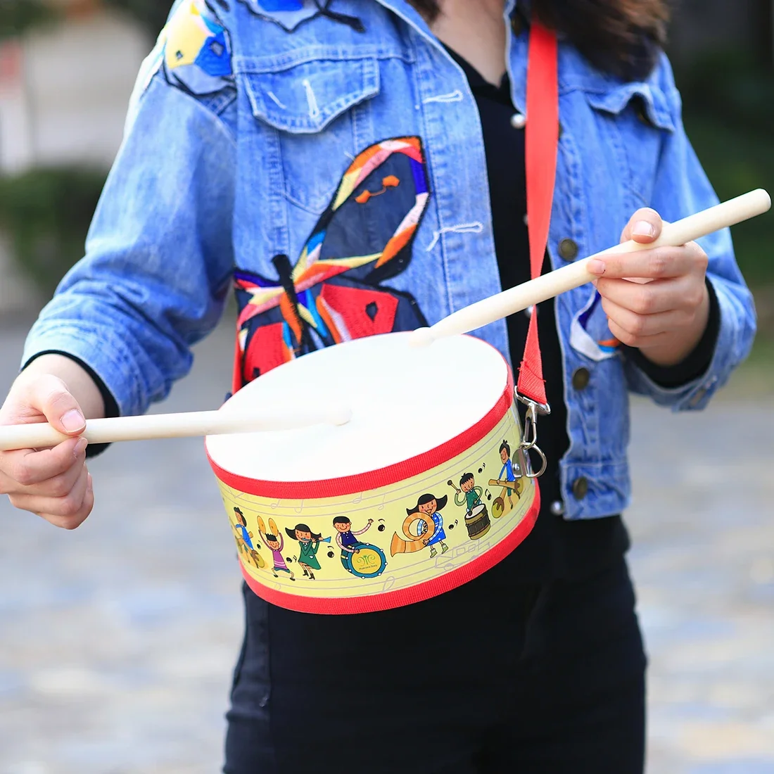 Double Sided Drums Tambourine Wooden Hand Drum Orff Cartoon Percussion Instruments Portable Kids Educational Toy Children's Gift