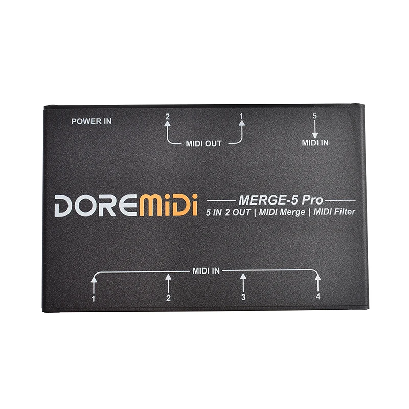 Audio Mixer Audio Interface Audio Converter MIDI Keyboard Controller MIDI Timecode Sync Device MERGE-5 Pro Can Merge Up To 5 MIDI Input Signals Into 1 MIDI Data Stream Can Be Output Directly Through 2 Interfaces
