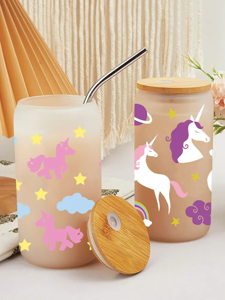 UV DTF Transfer Sticker Watercolor Unicorn Kid Life Rainbow Printed For 16oz Libbey Glasses Can Wraps D5359