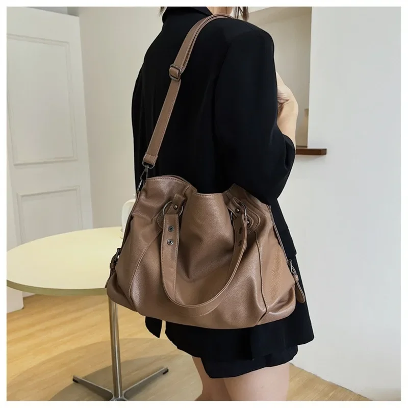 Grand Sac à Main à Bandoulière en Cuir Souple pour Femme, Sacoche de Grande Capacité, Fourre-Tout de Voyage pour Dame